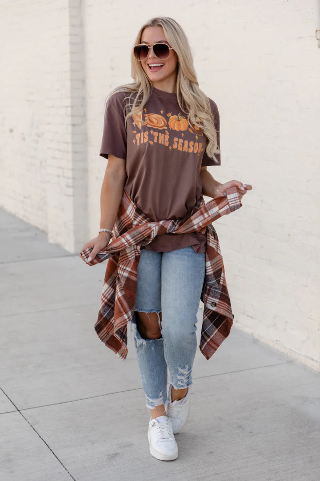 Tis the Season Mocha Oversized Graphic Tee | Pink Lily