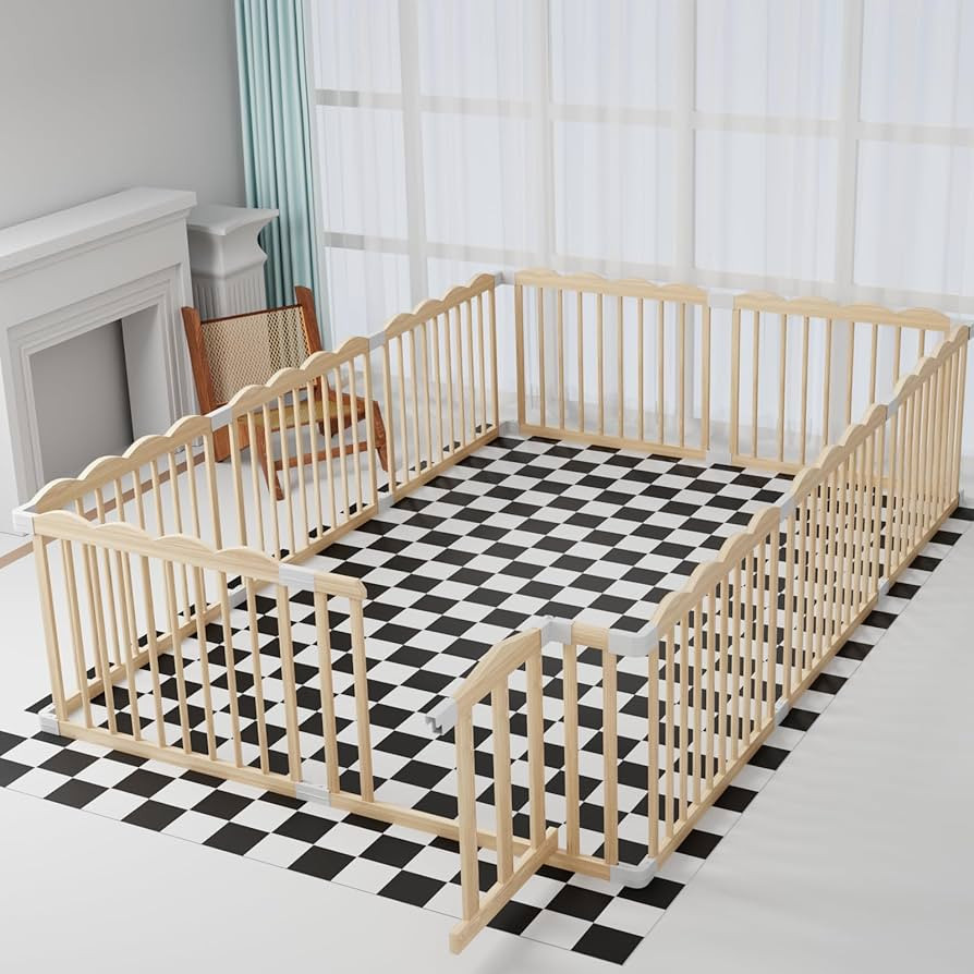 Baby Playpen, Wooden Playpen for Babies and Toddlers, Large Adjustable Wooden Baby Playard with L... | Amazon (US)