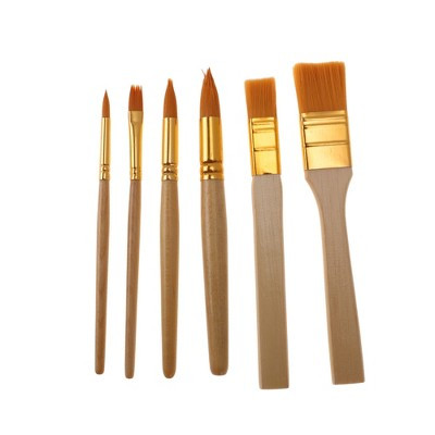 Unique Bargains Paint Brush Setfor Oil Painting Wooden Handle with Nylon Bristles 6 Pcs Yellow, Orange | Target