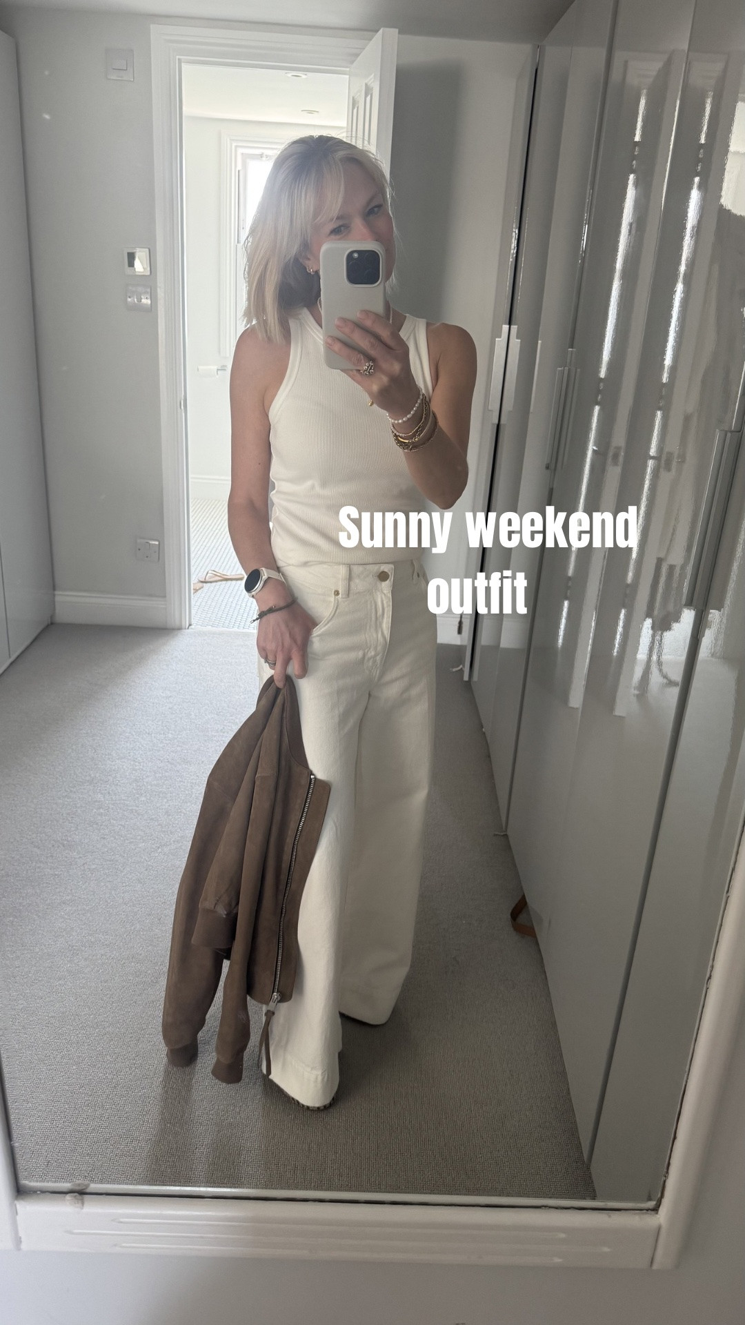 The sun was shining so I’ve been enjoying wearing my cream jeans which you can get 15% off with the code CLAIREL15

Plus the built in bra top, some super comfy flats and I added the suede bomber when it was cooler in the evening. 

Spring outfits 
Summer outfits 
White jeans 
Weekend looks

#LTKspring #LTKsummer #LTKjeans