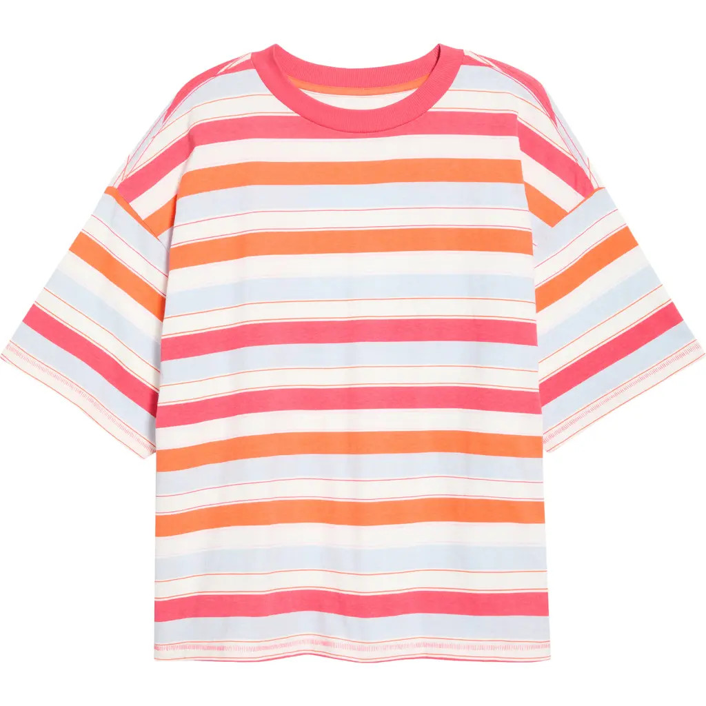 Free People FP Movement Stripe Relaxed Fit Cotton T-Shirt in Poolside Grapefruit at Nordstrom, Size Small | Nordstrom