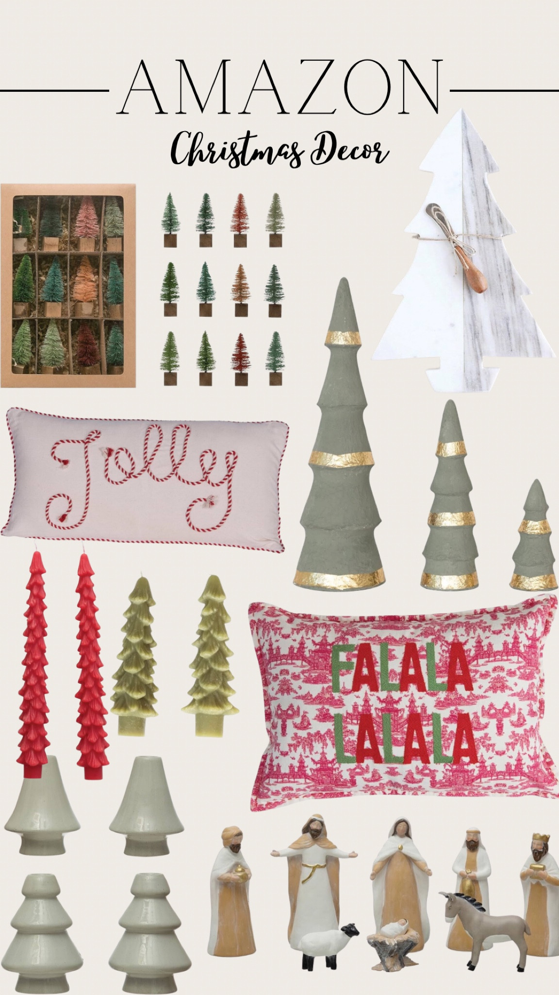 More amazing Christmas finds on Amazon 🤩🤩🤩 loving the brush head trees and the taper tree candles for the season! A beautiful nativity scene for your mantel is a must! 

#holidaydecor #christmasdecor #amazonhome #amazonfinds #amazonholiday 

#LTKSeasonal #LTKHoliday #LTKhome