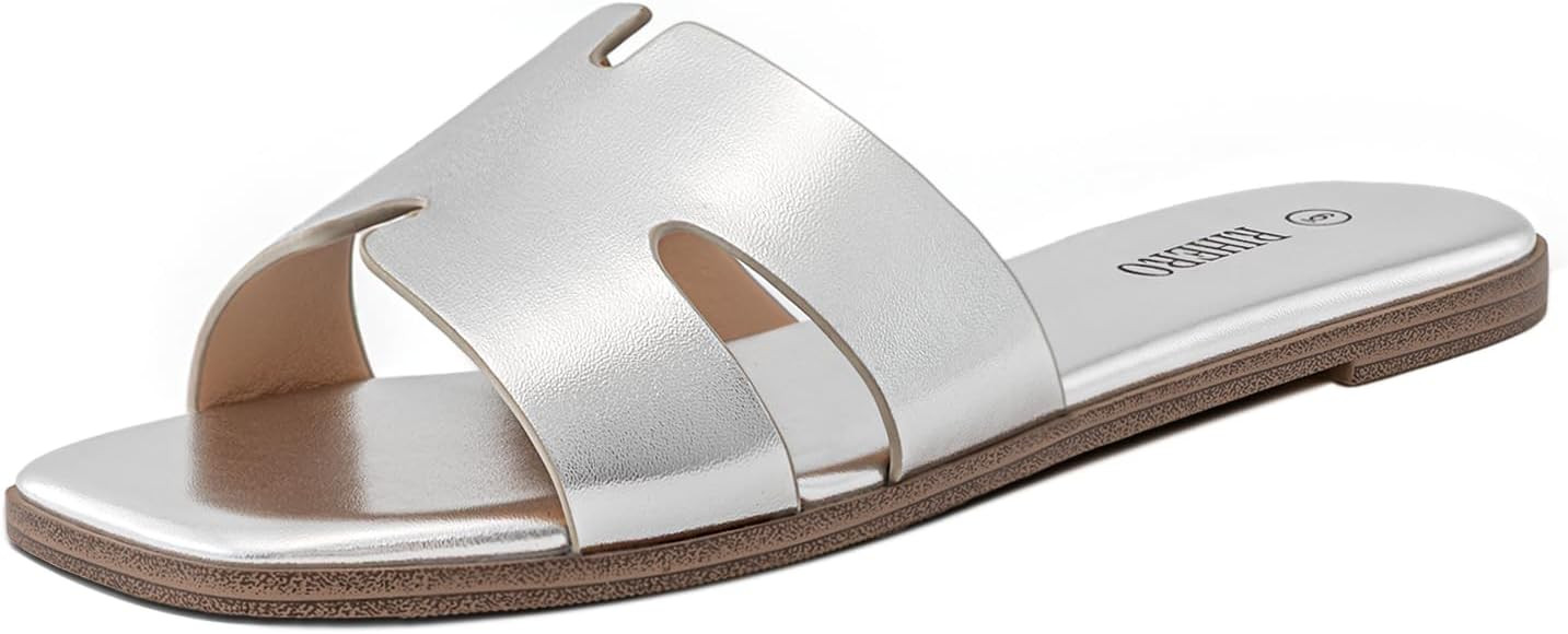 Rihero Women's Dressy Flat Sandals Comfortable Slip On Leather Slide Sandals | Amazon (US)