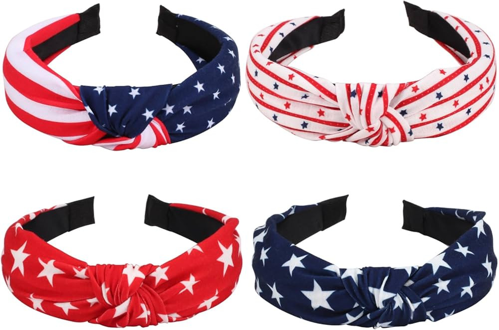 Lonext 4pcs Independence Day Knotted Headband for Women 4th of July Hairbands Twist Turban Headba... | Amazon (US)