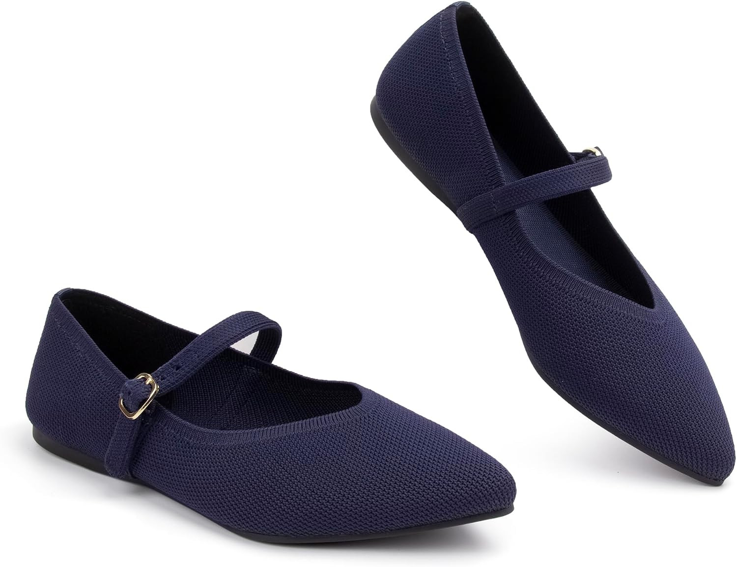 Flats for Women Knit Pointed Toe Ballet Flat with Ankle Strap Casual Womens Shoes Comfort Soft Walking Office | Amazon (US)