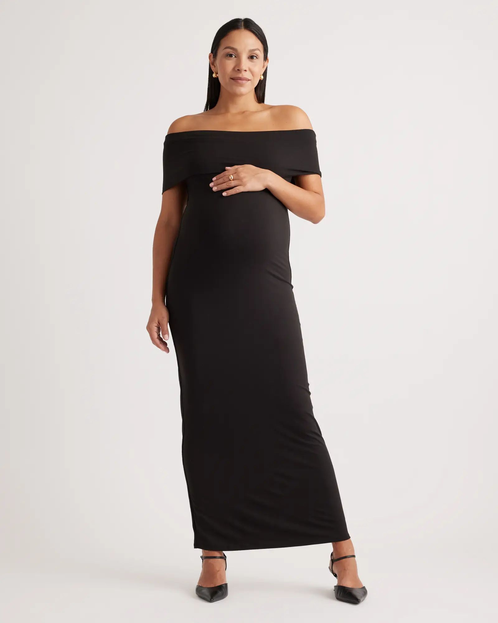 Recycled Knit Maternity Off-The-Shoulder Midi Dress | Quince