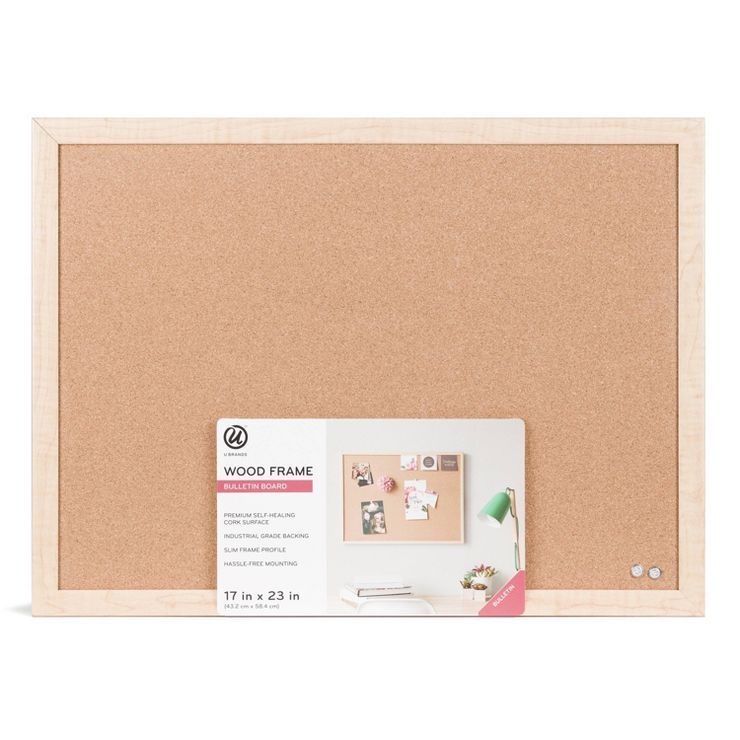 U Brands 17"x23" Birch Frame Cork Bulletin Board with Wood Frame | Target