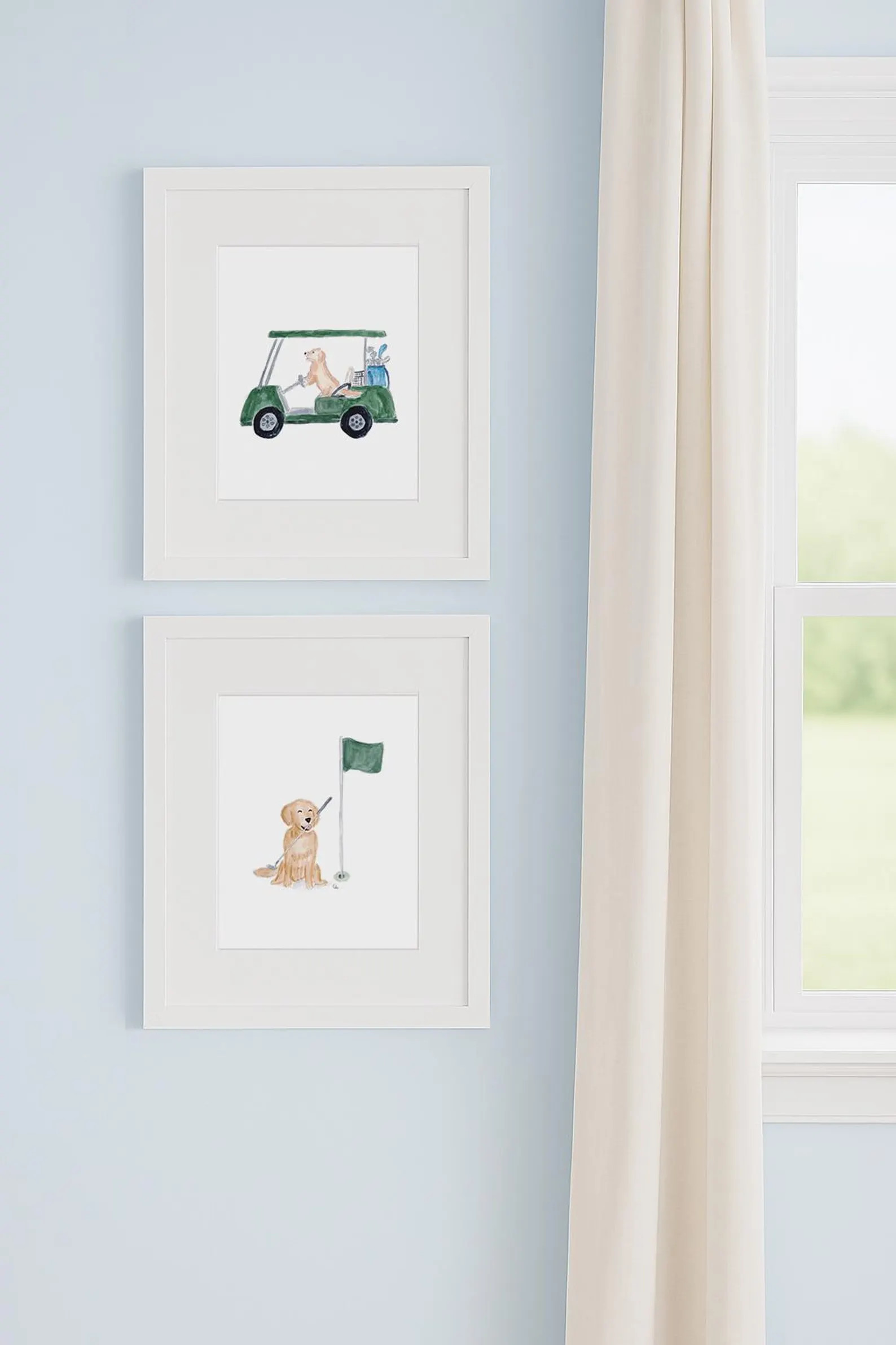 Golf Dog Nursery Print Set of Two | Golden Retriever Golf Art | Classic Watercolor Boy Wall Art |... | Etsy (Global)