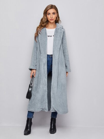SHEIN Raglan Sleeve Solid Teddy Coat | SHEIN