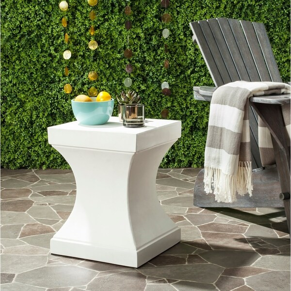 Safavieh Curby Concrete Ivory Indoor/ Outdoor Accent Table - 13.7"x13.7"x17.7" | Bed Bath & Beyond