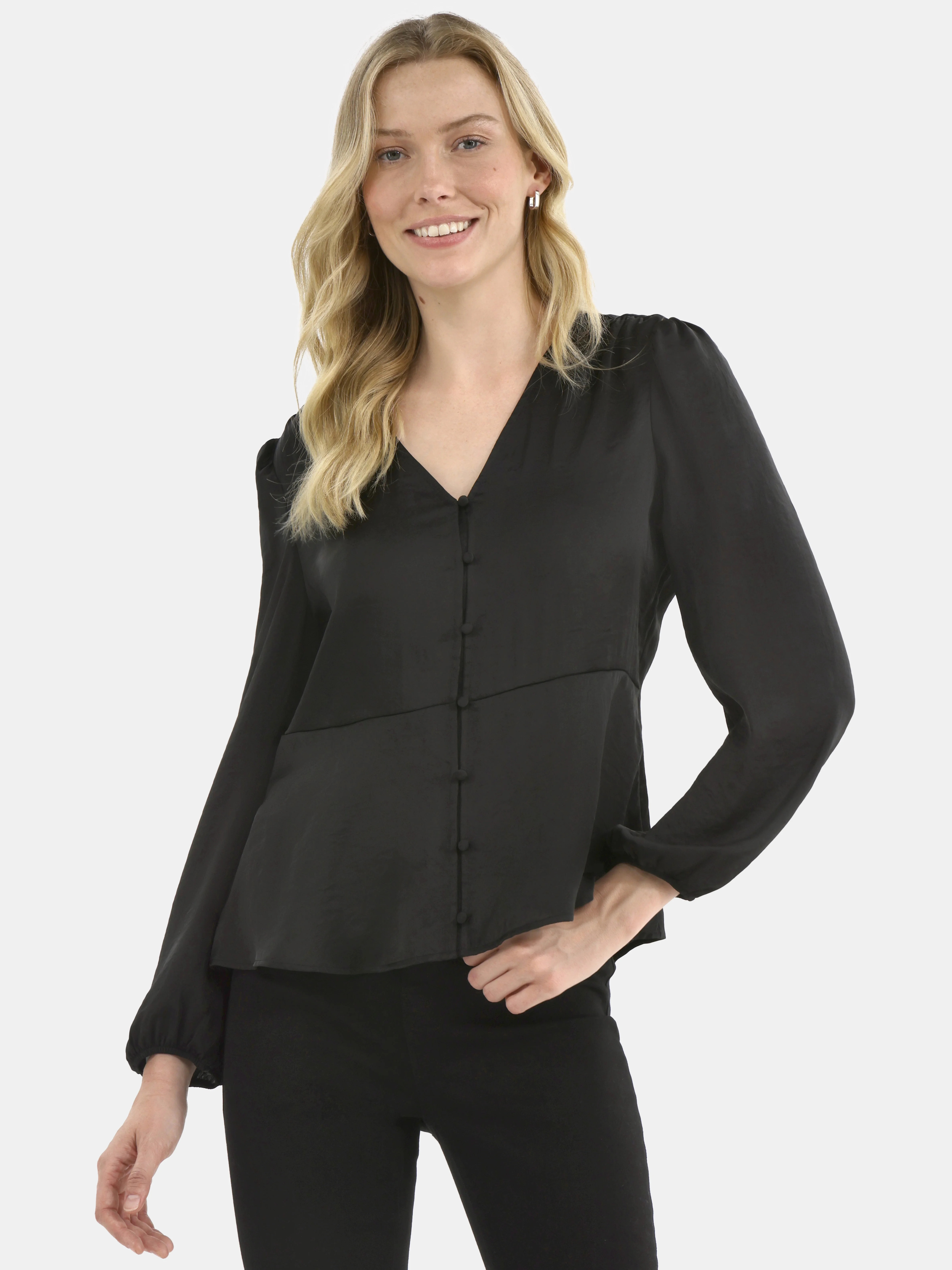 Time and Tru Women's Satin Blouse with Long Balloon Sleeves, XS-XXXL | Walmart (US)