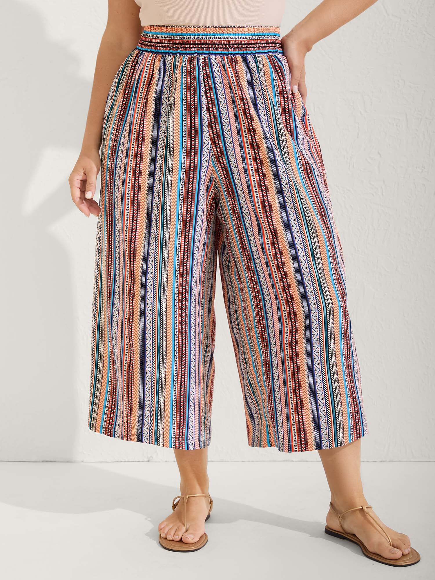 Boho Stripe Color Block Wide-Leg Pants | Bloomchic