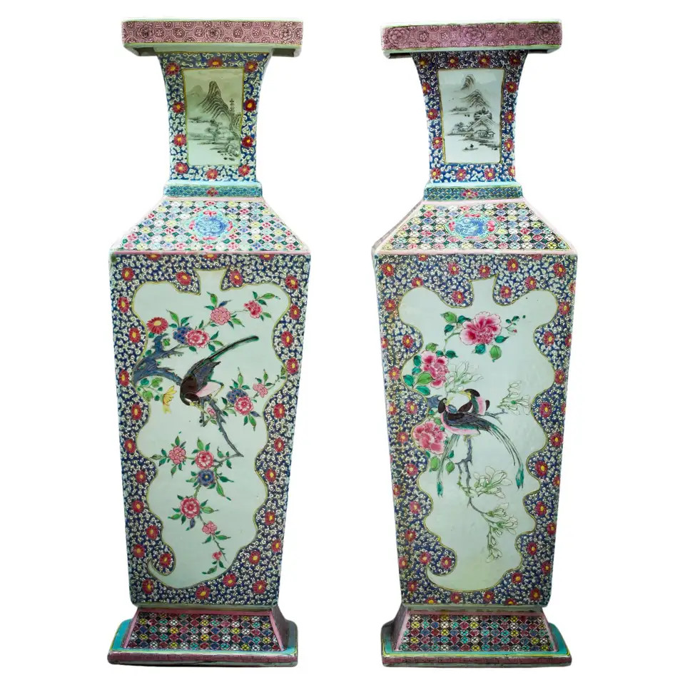 Pair of Large Chinese Famille Rose Vases, circa 1770 | 1stDibs