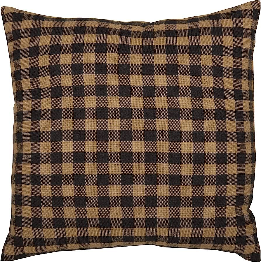 VHC Brands Black Check Fabric Pillow 12x12 Country Rustic Design, Black and Tan | Amazon (US)