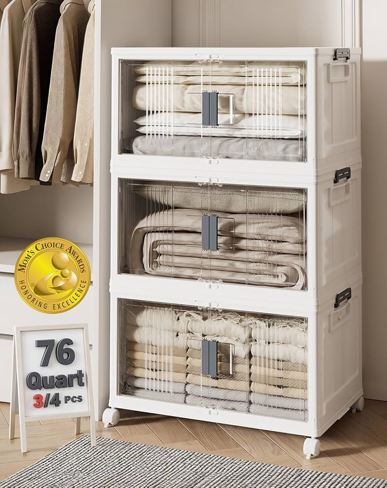 OlarHike 76QT Lockable Storage Bins with Lids - Folding Storage box with Doors and Wheels, Collap... | Amazon (US)