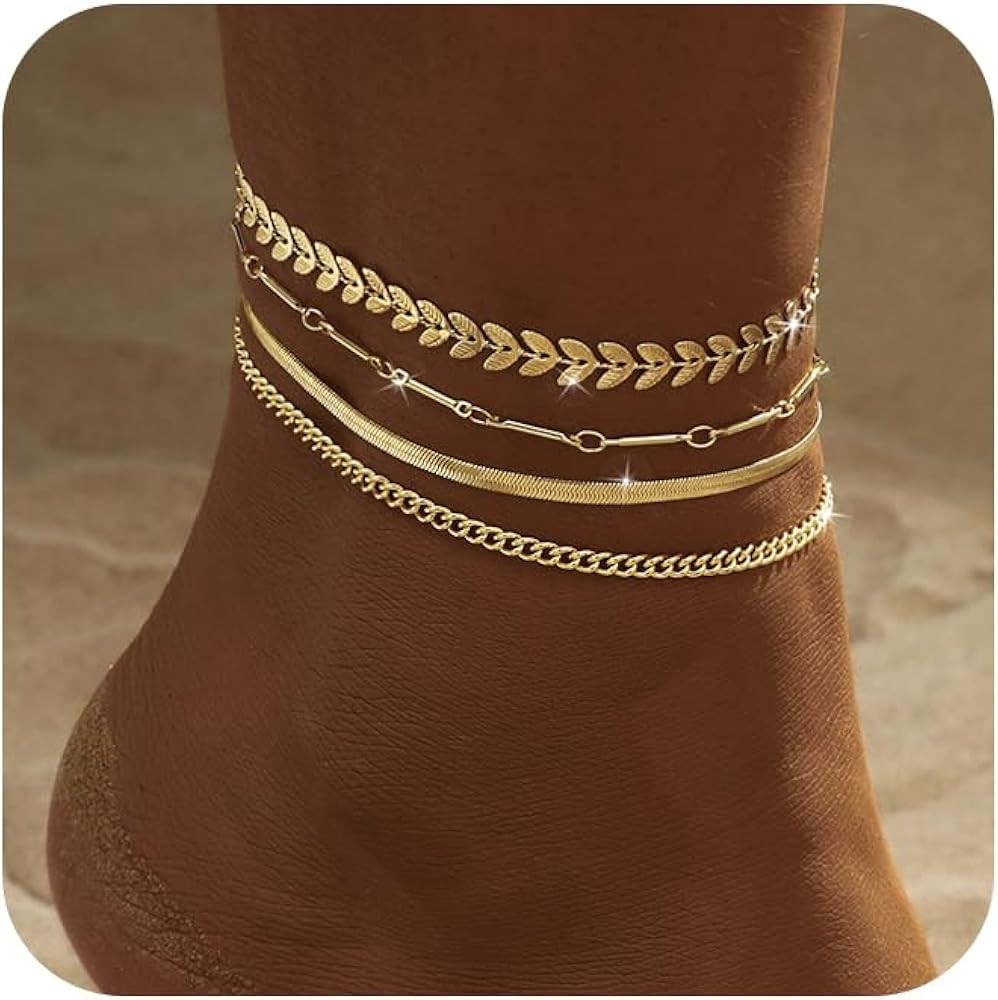 Gold Ankle Bracelets for Women Waterproof,14k Gold Plated Anklet Set Stackable Dainty Anklets Sum... | Amazon (US)