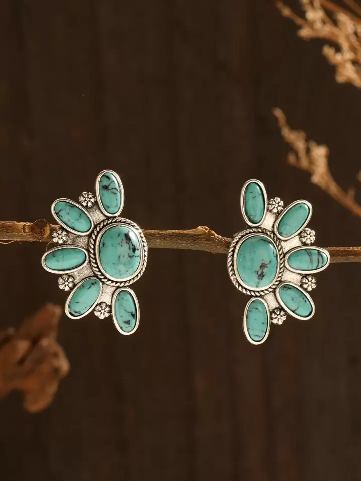 Turquoise Decor Stud Earrings | SHEIN USA | SHEIN