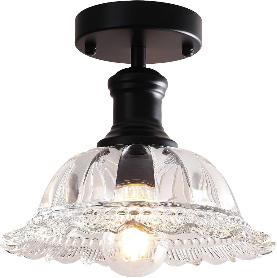 Vintage Semi Flush Mount Ceiling Light, Close to Ceiling Lighting Fixture, Glass Ceiling Light fo... | Amazon (US)