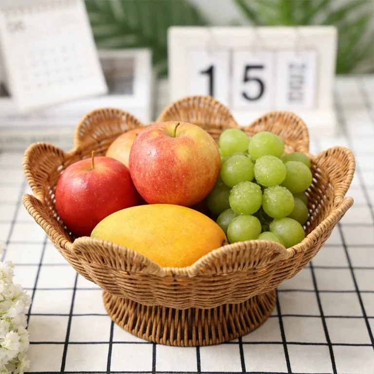 RYDCOT 1 Pcs Rattan Fruit Bowl, Small Round Wicker Basket Decorative Rattan Pedestal Bowl for Fru... | Walmart (US)