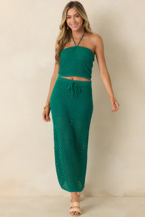 Z Supply Windswept Rainforest Green Crochet Cropped Top | Red Dress