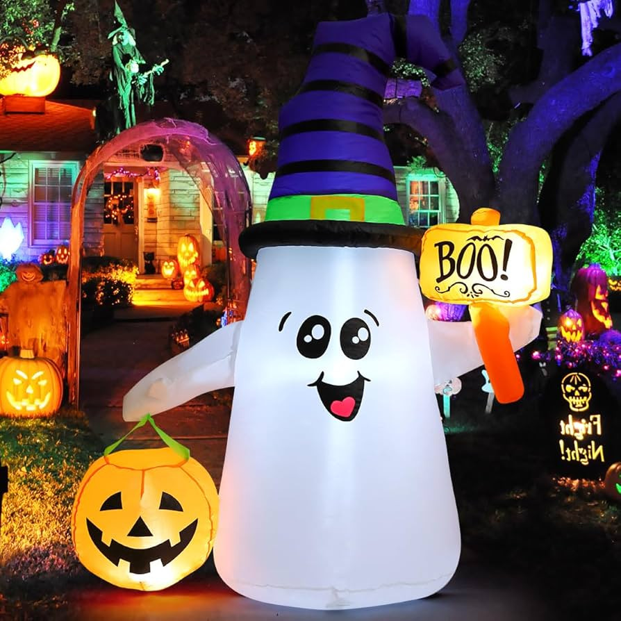 GOOSH 5 FT Halloween Inflatables Ghost Outdoor Decorations Blow Up Yard Cute Wizard Ghost with Pu... | Amazon (US)