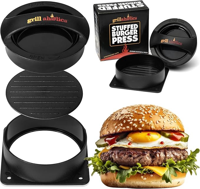 Grillaholics Stuffed Burger Press and Recipe eBook - Extended Warranty - Hamburger Patty Maker fo... | Amazon (US)