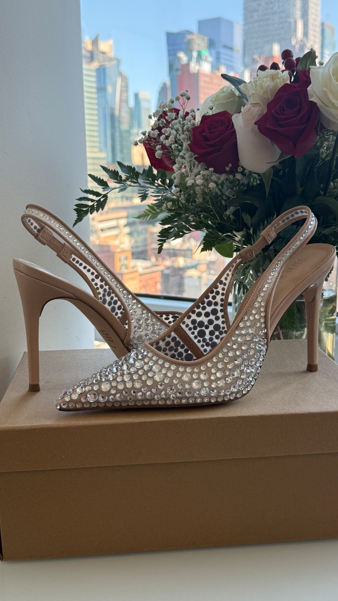 rhinestone nude sling back heels from steve madden 