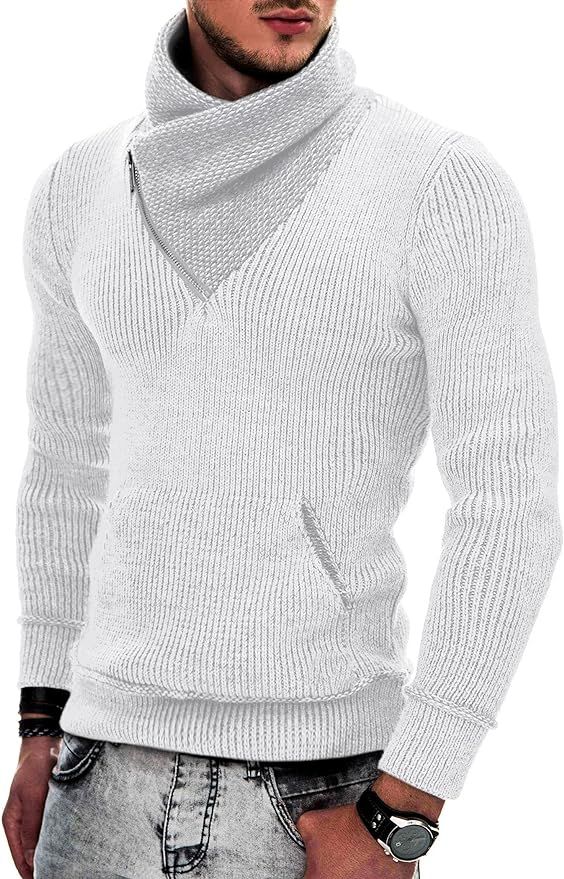 COOFANDY Men's Knitted Turtleneck Pullover Shawl Collar Sweaters Slim Fit High Neck Sweater with ... | Amazon (US)