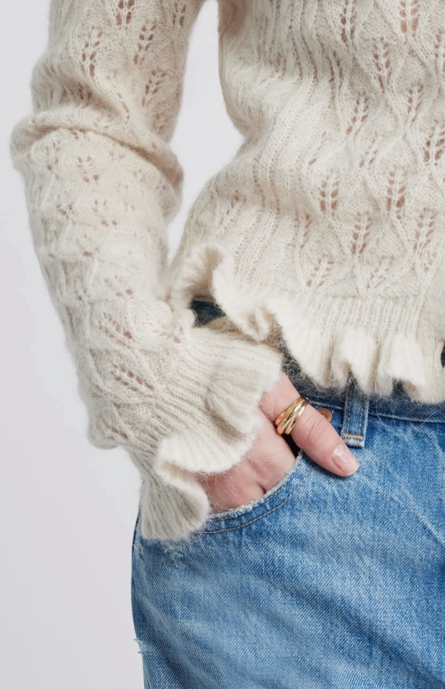 Pointelle Ruffle Edge Cardigan
Sweater 

#LTKSeasonal #LTKFindsUnder100