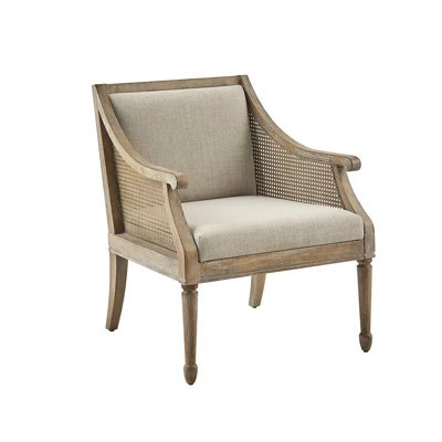 Accent Chair With Upholstered Seat And Back, Cane Arms, 300 Lbs Weight Capacity Solid Wood Legs Webbing, 18"h Cushion, 31.69"h | Wayfair North America