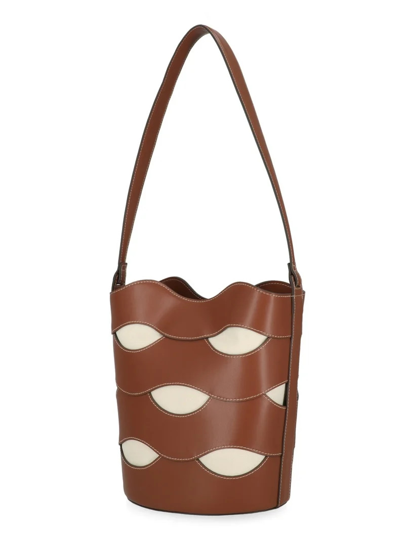 Free Assembly Women's Maria Cut Out Bucket Bag, Cognac/Cream | Walmart (US)