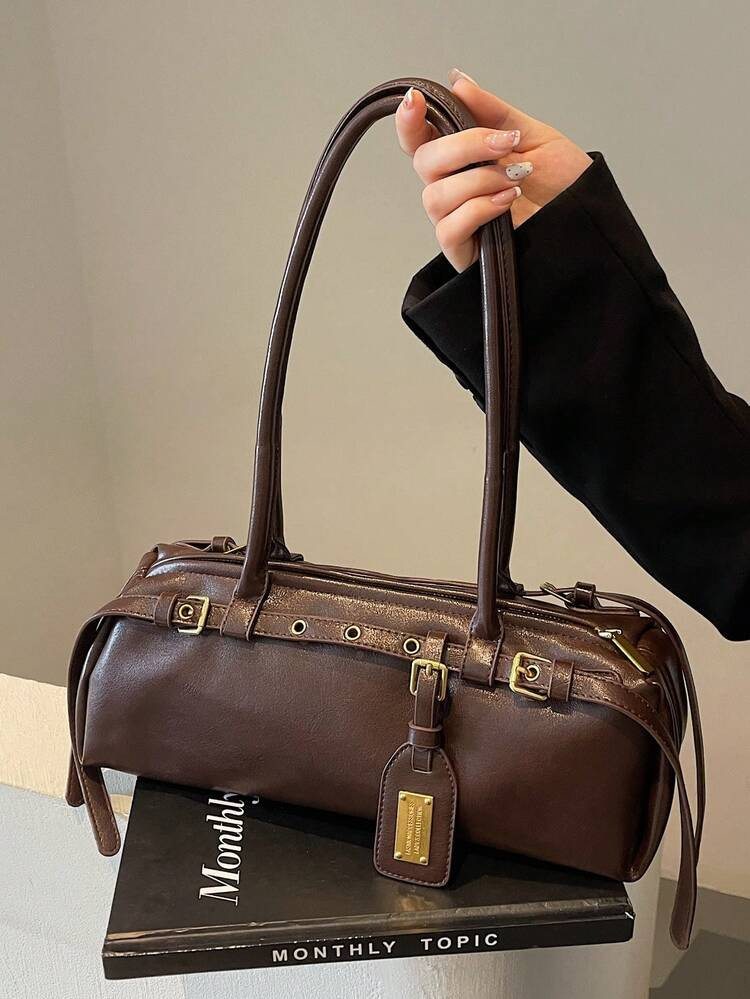 1pc Fashionable PU Leather Commuter Bag, Minimalist Solid Color Vintage Style Casual Shoulder Underarm Bag For Women, Autumn/Winter | SHEIN
