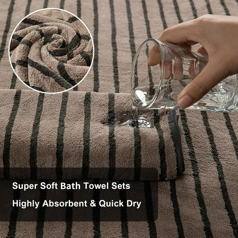 Jessy Home 8 Pcs Dark Brown Bicolor bar Stripe Large Bath Towels Set 2 Oversized Bathroom Towels,... | Walmart (US)