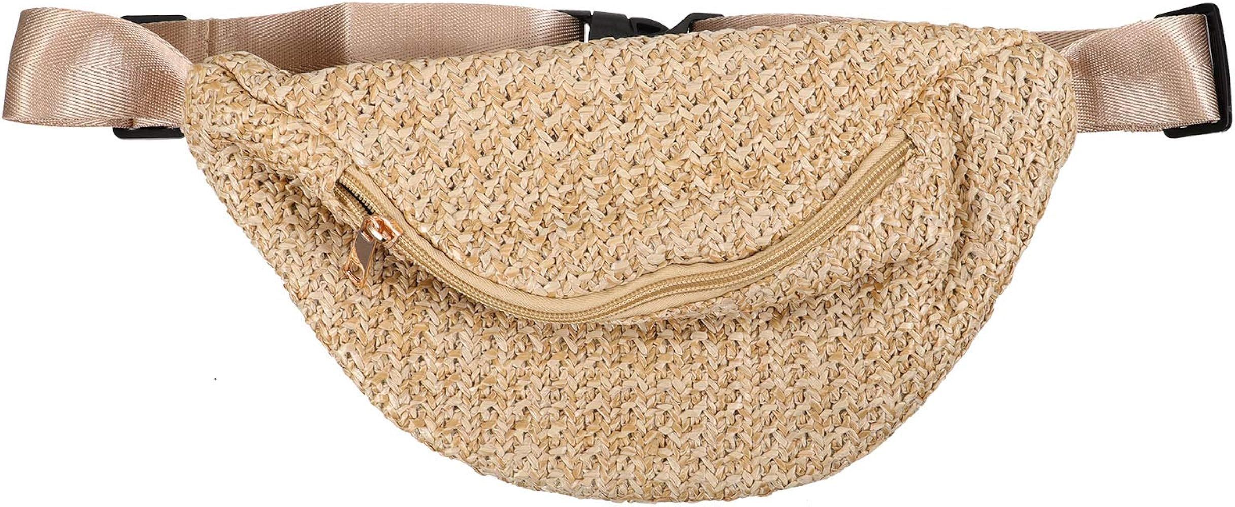 VALICLUD 1pc Summer Waist Bag Imitation Straw Woven Bag Chest Pouch Cross- body Bag Light Brown | Amazon (US)