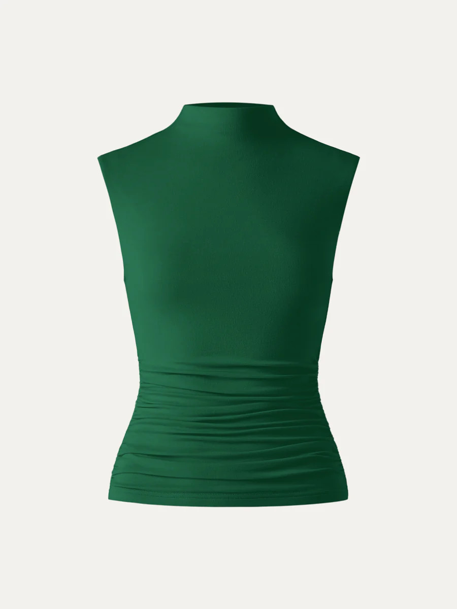 Mock Neck Ruched Sides Tank-Hip Length - Hunter Green | OGL