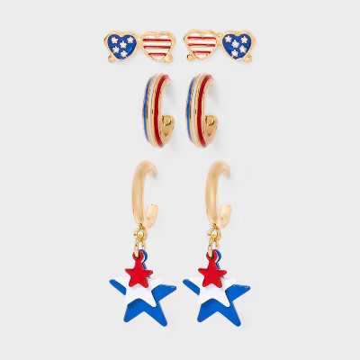 Americana Sunglasses and Star Stud and Hoop Earring Set 3pc - White/Blue/Red | Target