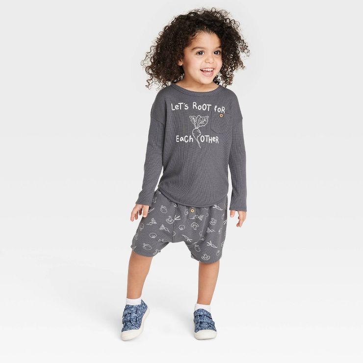 Grayson Collective Toddler Waffle Long Sleeve Top & Bottom Set - Charcoal Gray | Target