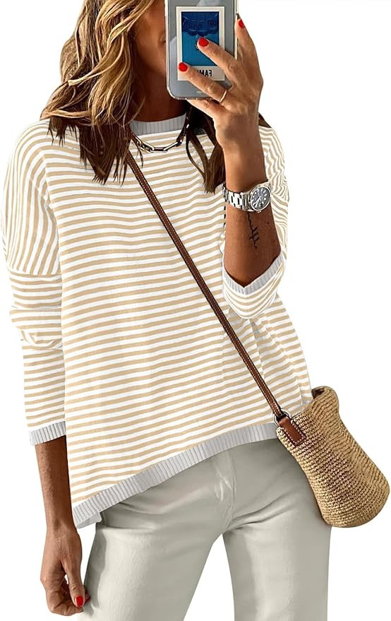 ANRABESS Striped Sweaters Crewneck Knitted Pullover | Amazon (US)