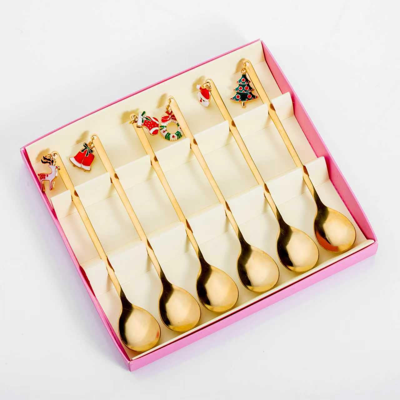 Christmas Stainless Steel Spoons Set of 6 – Holiday Themed Coffee Stirring Spoons, Decorative G... | Amazon (US)