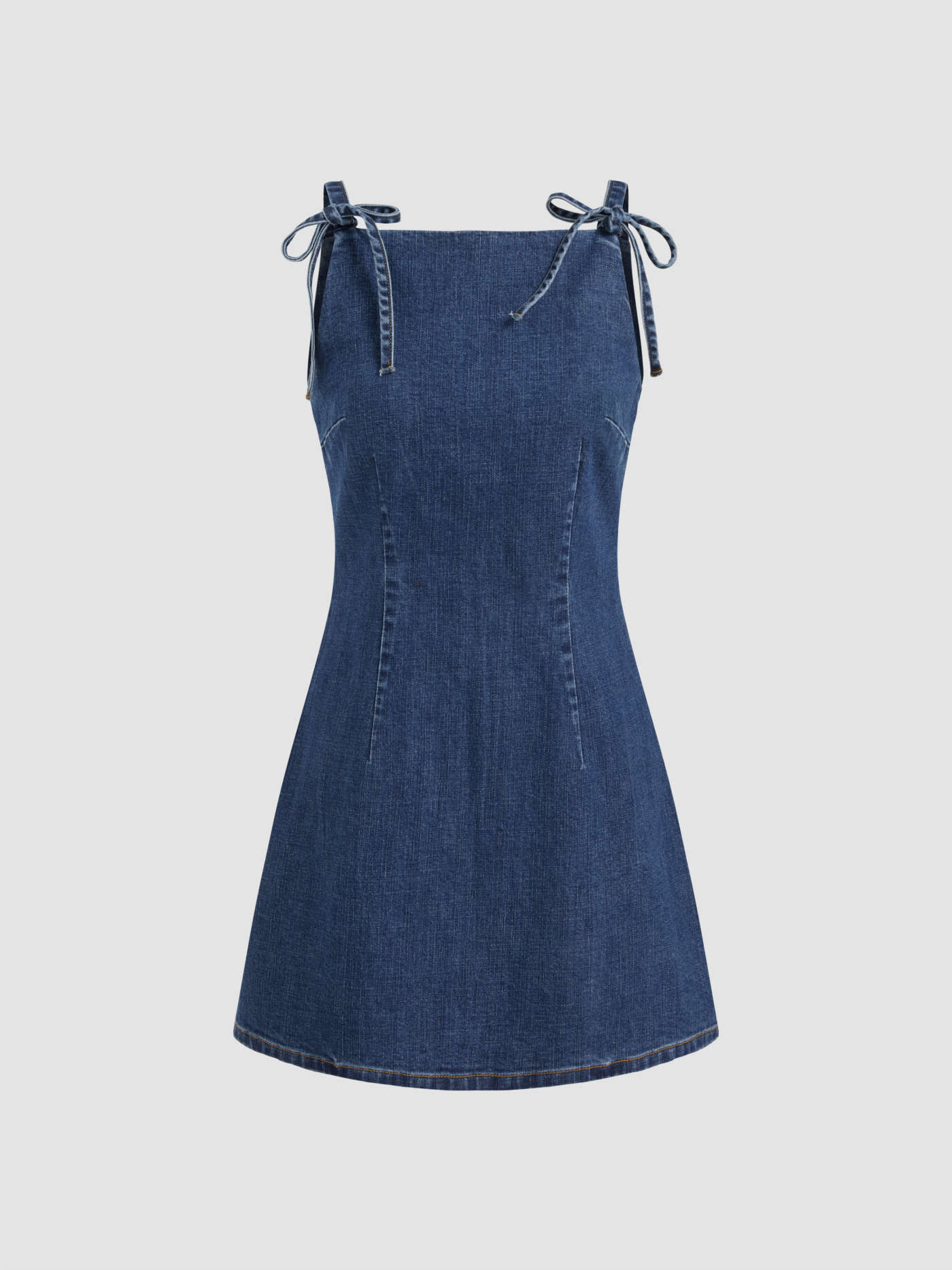 Stretch Denim Solid Zipper Knotted Mini Dress | Cider