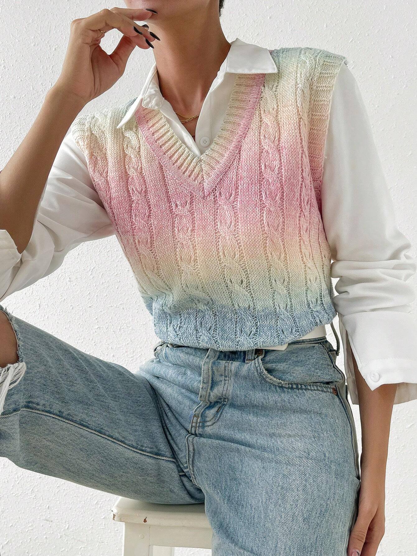 SHEIN Essnce Ombre Cable Knit Sweater Vest | SHEIN