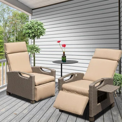 Patio Recliner, Beige, Rust- Resin , Adjustable Recline, Thick Cushions For Outdoor Relaxation Recliner With Cushions, Side Table, Relaxing | Wayfair North America