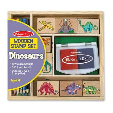 Melissa & Doug Wooden Stamp Set: Dinosaurs - 8 Stamps, 5 Colored Pencils, 2-Color Stamp Pad | Walmart (US)