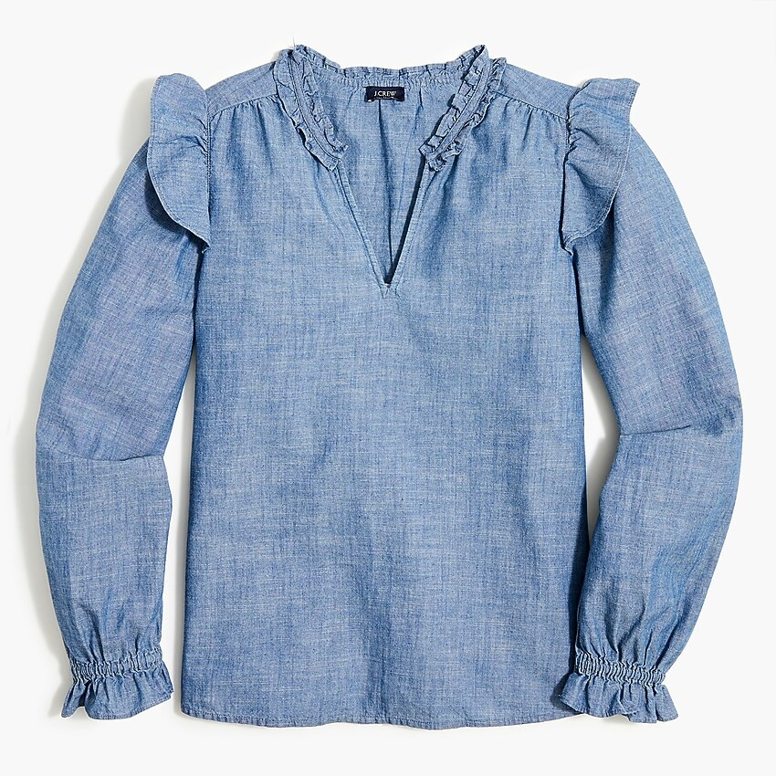 Factory: Chambray Ruffle-collar Top For Women | J.Crew Factory