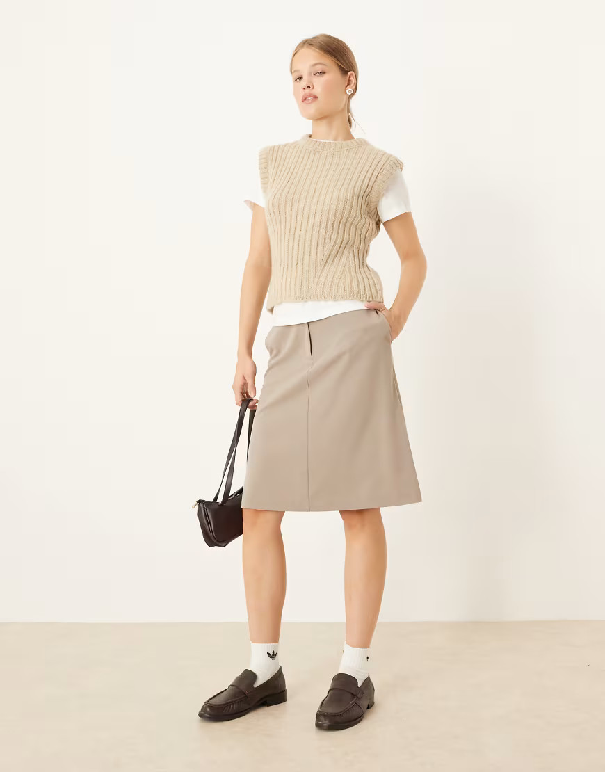 ASOS DESIGN tailored 90's length midi skirt in mocha-Brown | ASOS (Global)