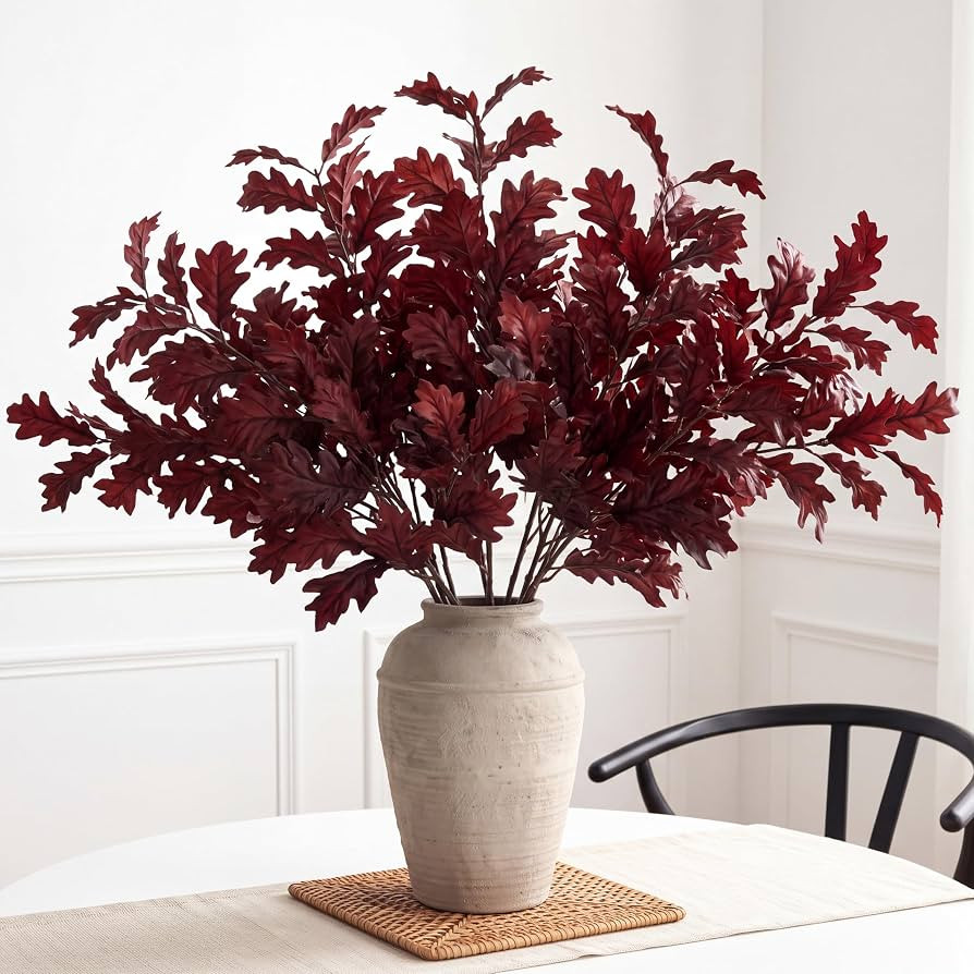 Wavwavw 6 Pcs 32 Inch Autumn Thanksgiving Artificial Oak Branch Faux Oak Leave Fall Branches Tabl... | Amazon (US)