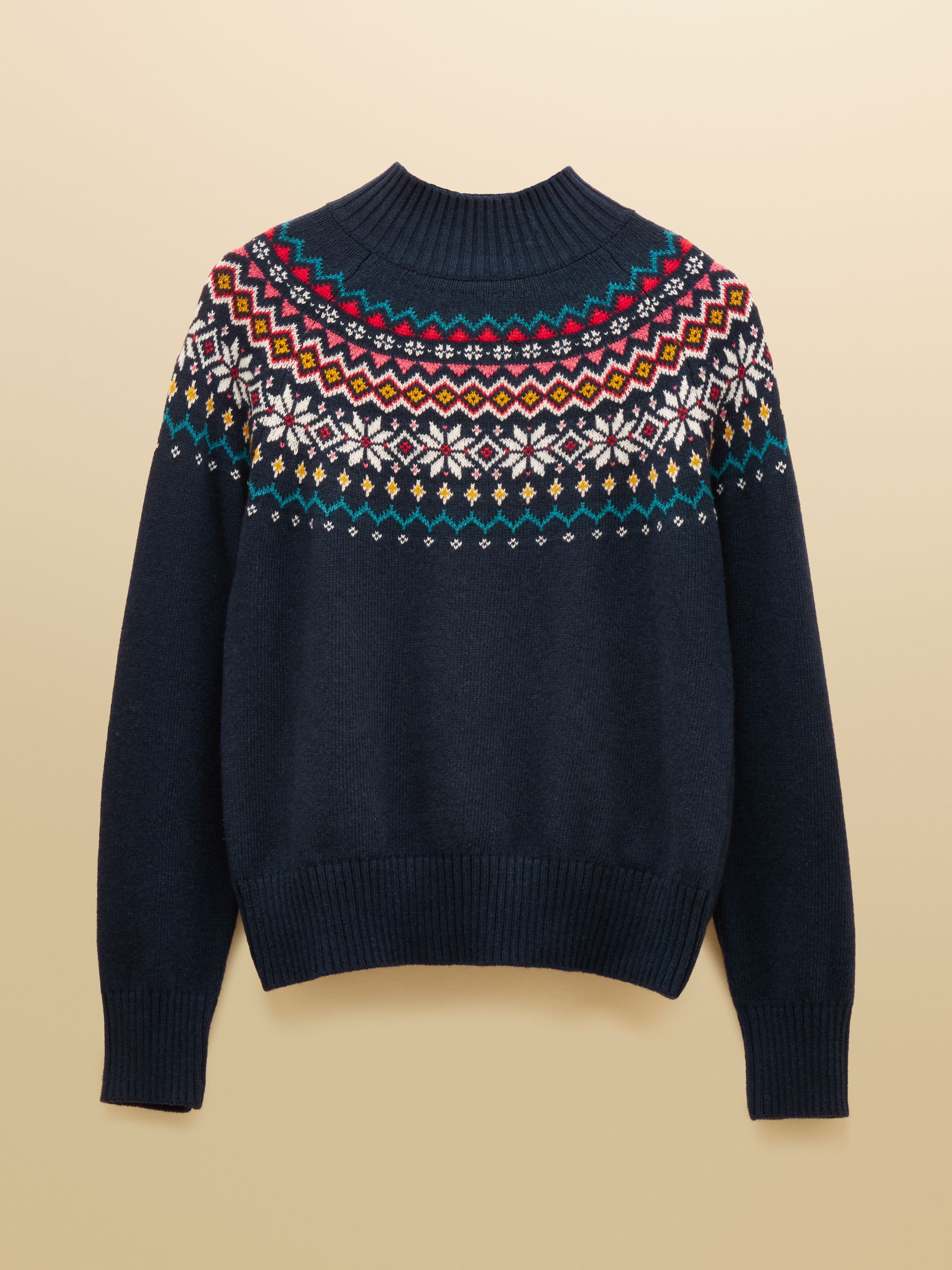 Alba Navy Fair Isle High Neck Cotton-Blend Jumper | Joules | Joules
