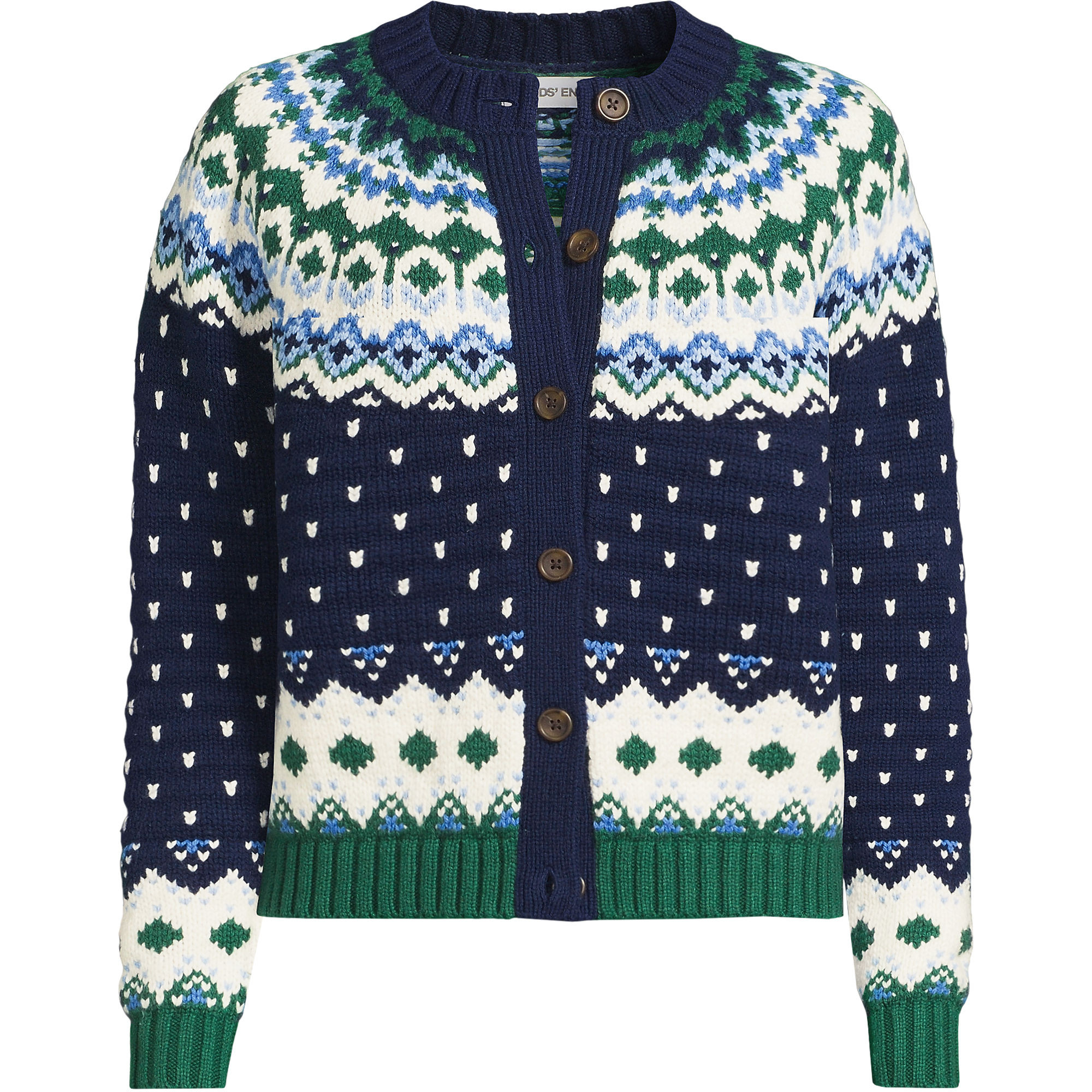Women's Lofty Birdseye Fair Isle Cardigan Sweater | Lands' End (US)