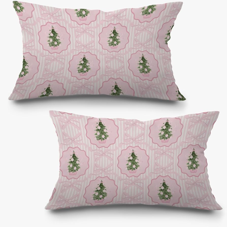 Pink Chinoiserie Christmas Pillow Covers 12x20 Set of 2, Grandmillennial Christmas Decor, Coquett... | Amazon (US)
