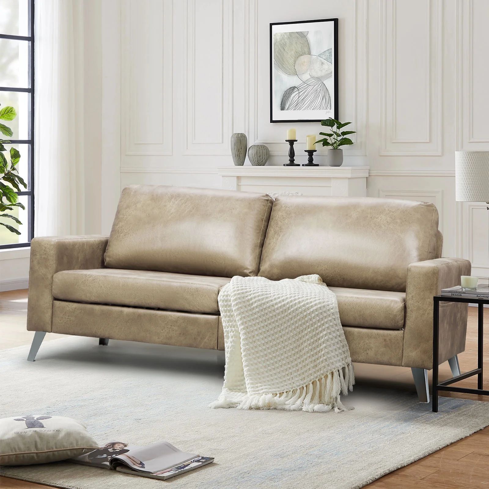 YODOLLA 79" Sectional Sofa Modern Loveseat Couch 3 Seater Faux Leather Living Room Furniture - Be... | Walmart (US)